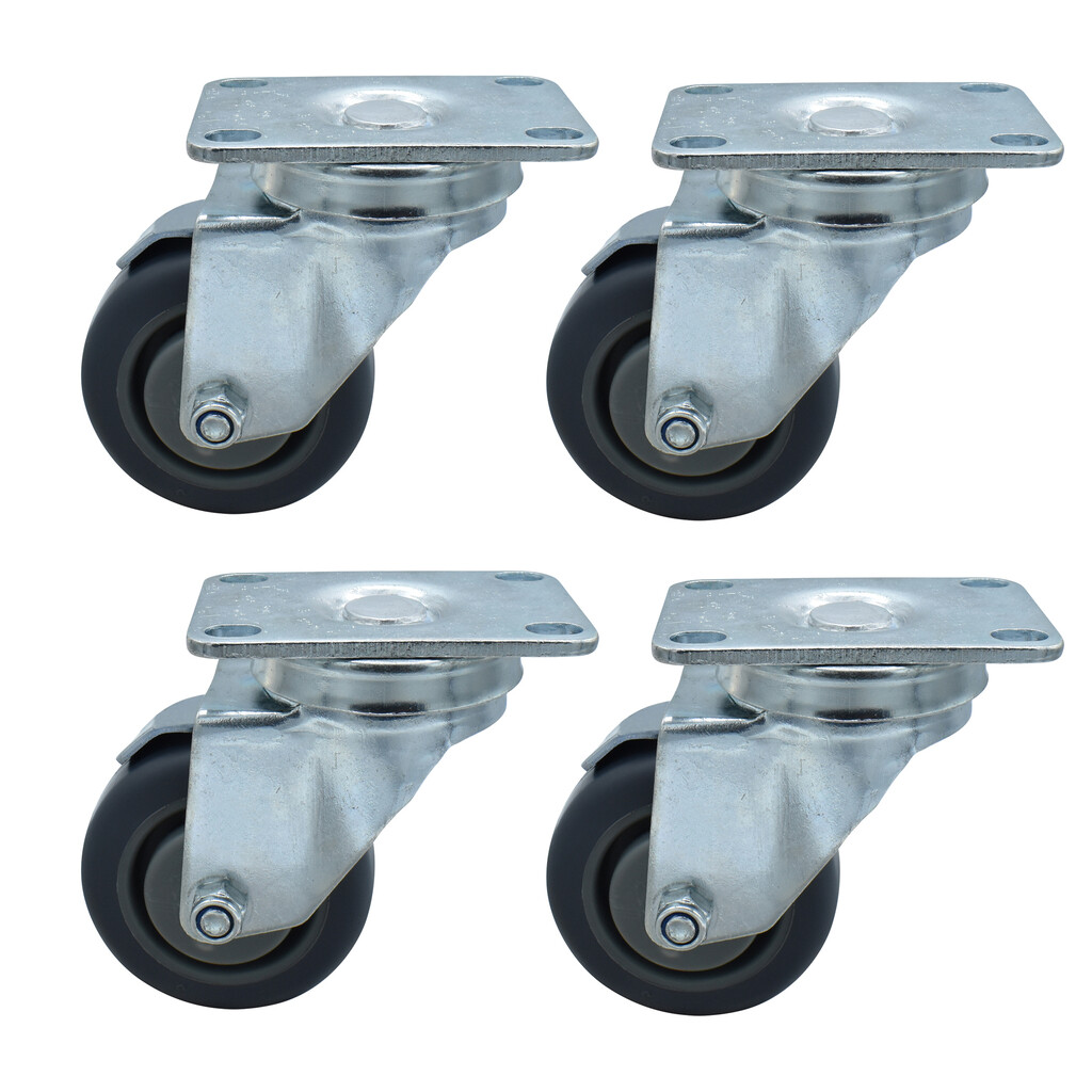 Set of (4) 3" Gray Rubber Wheel Swivel Caster With 2-3/8"X3-5/8" Top Plate With Top Lock Brake