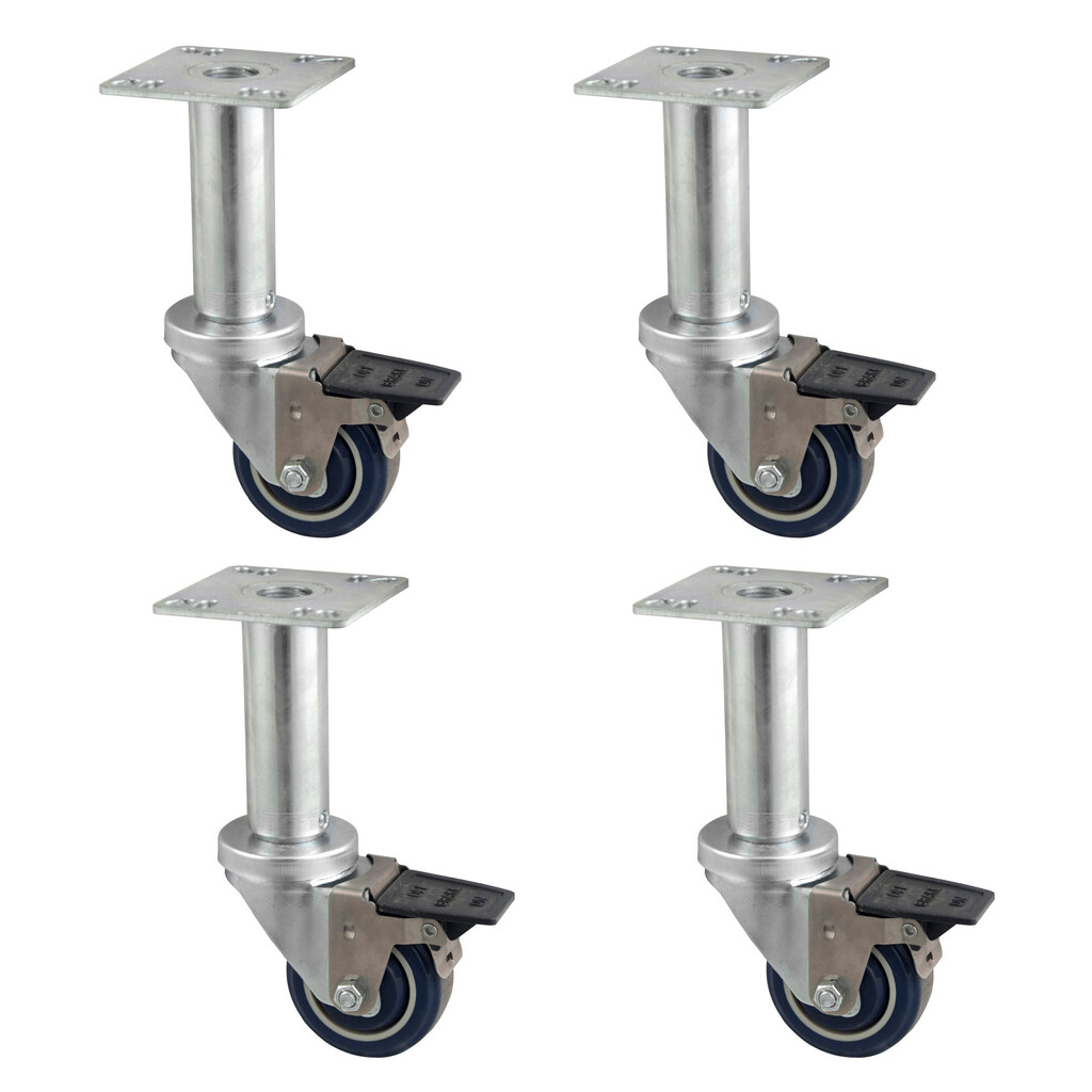 3" Adjustable Height Universal Plate Swivel Caster With 3-1/2"x3-1/2" Plate & Toe Brake - Qty 4