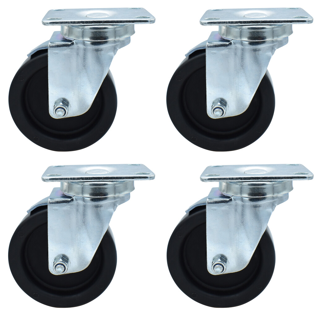 Set of (4) 4" Polyolefin Wheel Swivel Caster With 2-3/8"X3-5/8" Top Plate With Top Lock Brake