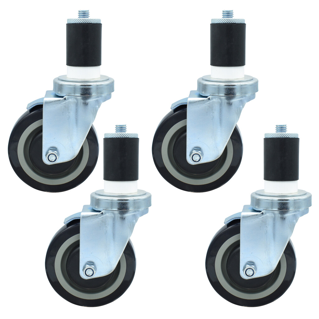 Set of (4) 4" Polyurethane Wheel With 1-5/8" Expanding Stem Swivel Caster With Top Lock Brake For Work Table