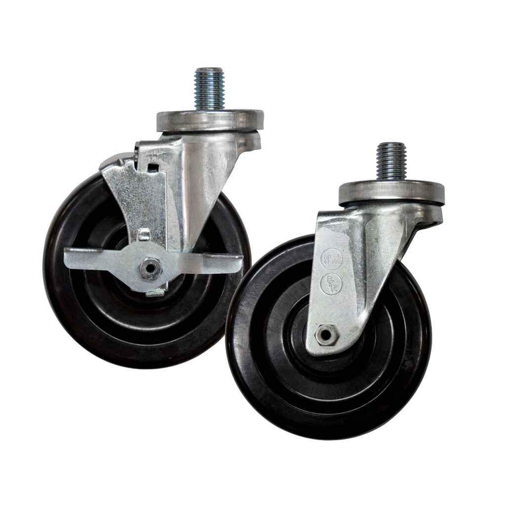 5" Phenolic Swivel Caster With 3/4"-10x1" Threaded Stem Oven Caster - Qty 4 (2 With Top Lock Brake)