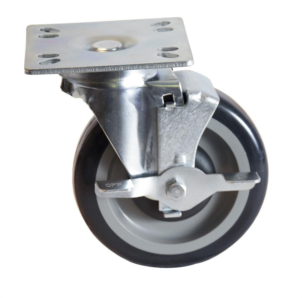 5" Polyurethane Swivel Universal Plate Caster With 3-1/2"x3-1/2" Plate & Brake