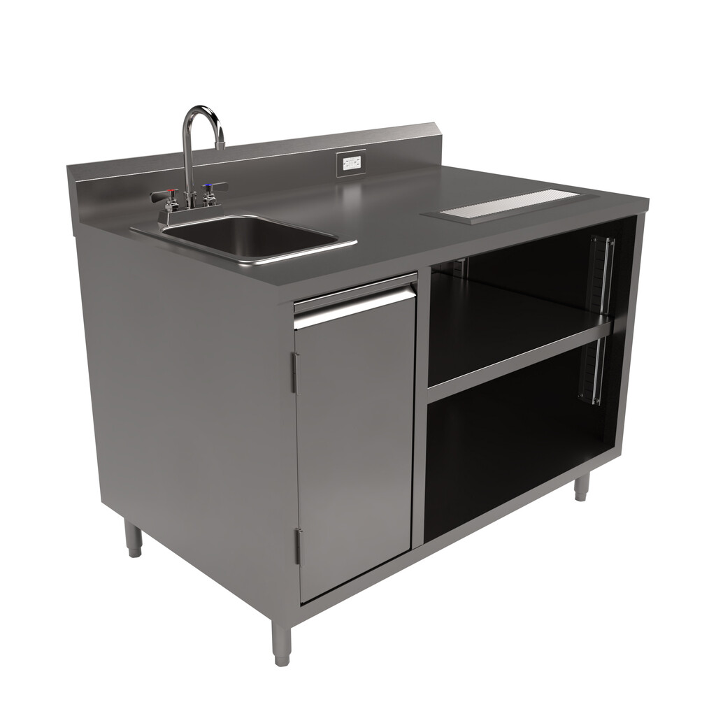 Stainless Beverage Table, Sink On Left 5" Riser Electric Outlet 30X48