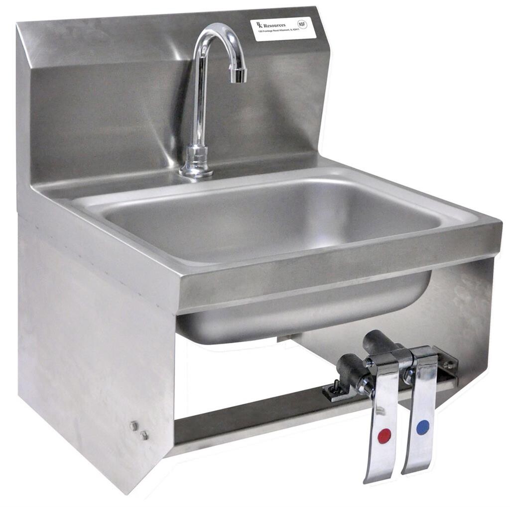 Stainless Steel Hand Sink w/Knee Valve Brackets, Faucet 1 Hole