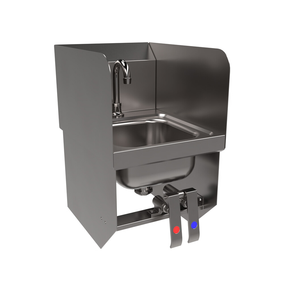 Space Saver Deck Mount Hand Sink w/ Sidesplashes Faucet & Knee Valve