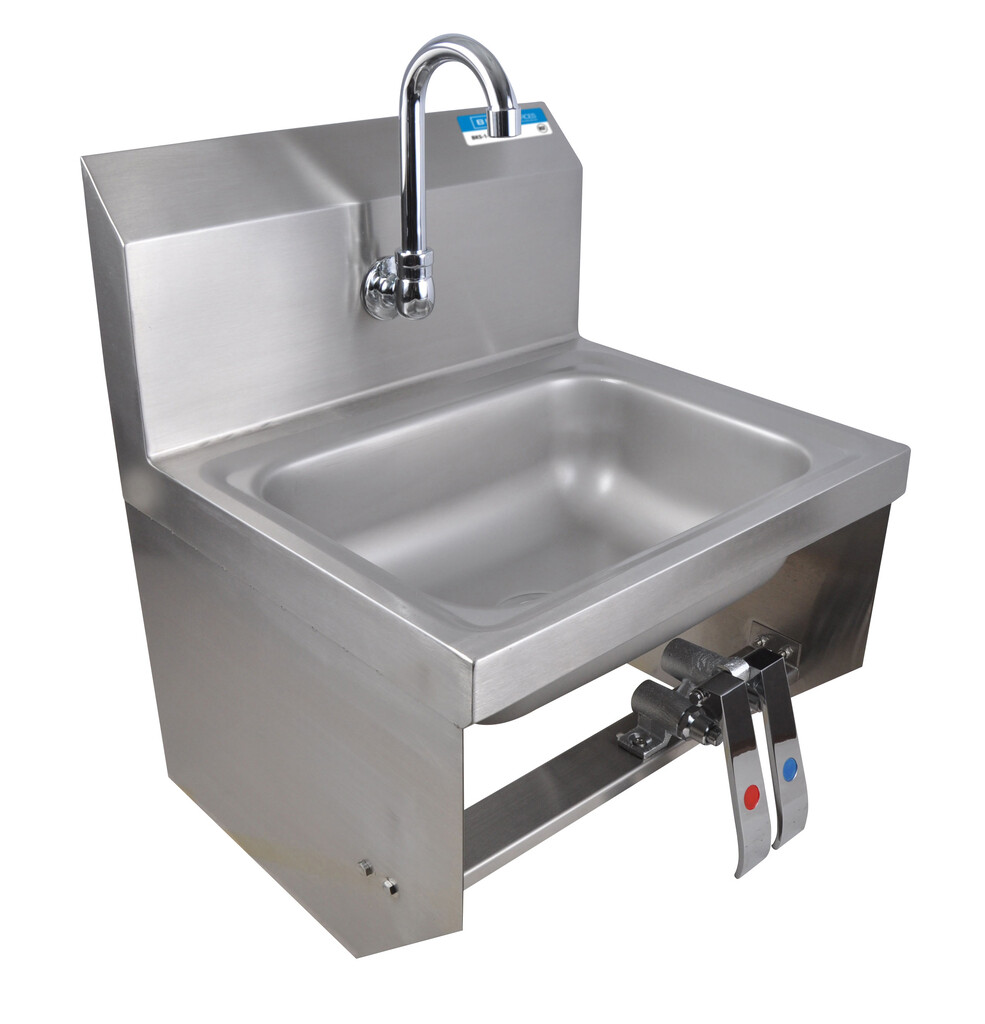 Stainless Steel Hand Sink w/Knee Valve Bracket, Faucet 1 Hole