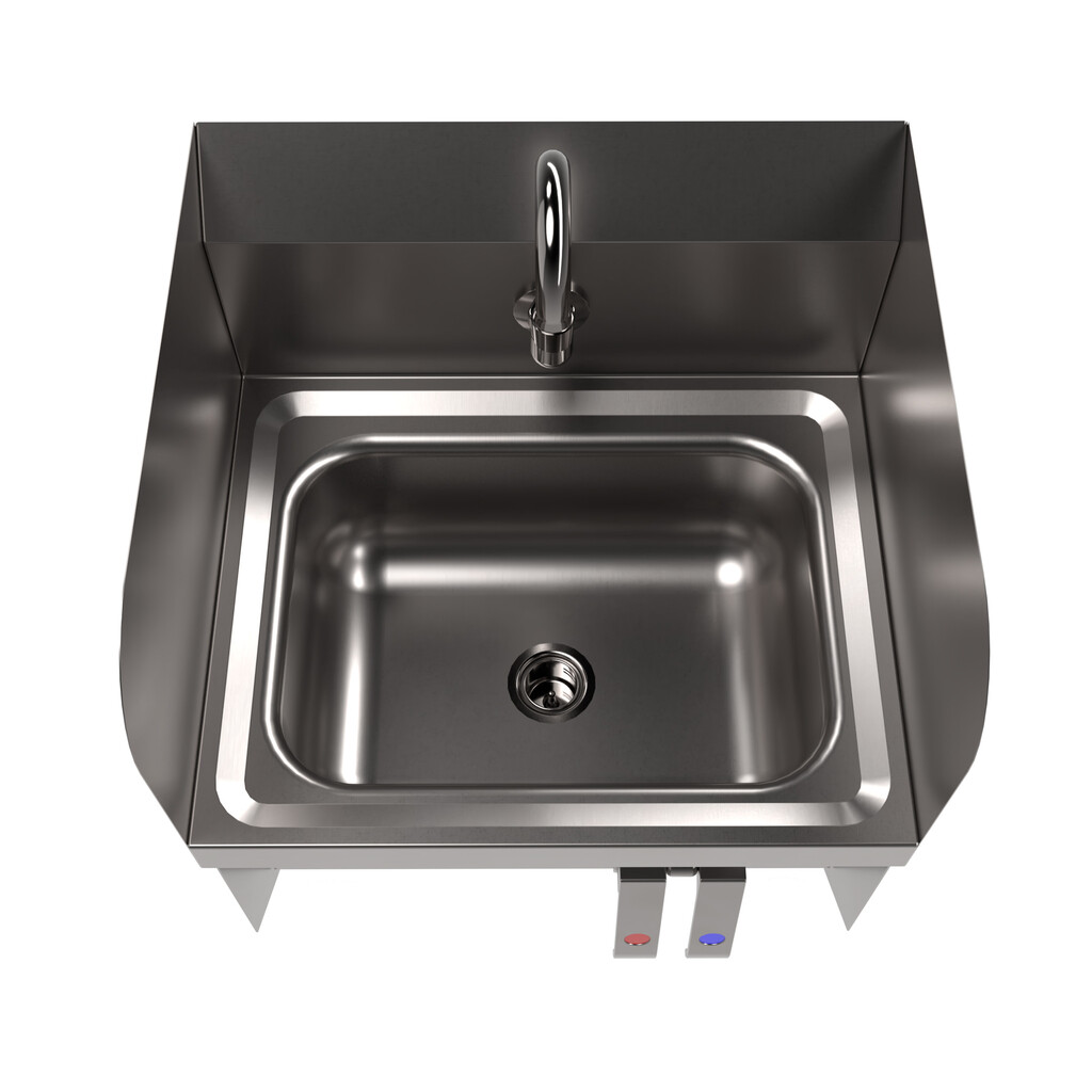 Hand Sink W/Side Splashes Knee Valve Bracket Faucet 1Hole 14”x10”x5” 