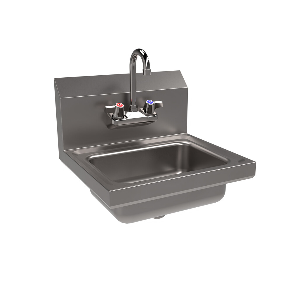 Stainless Steel Hand Sink w/ Faucet, 2 Holes, 1-7/8" Drain 14”x10”x5”
