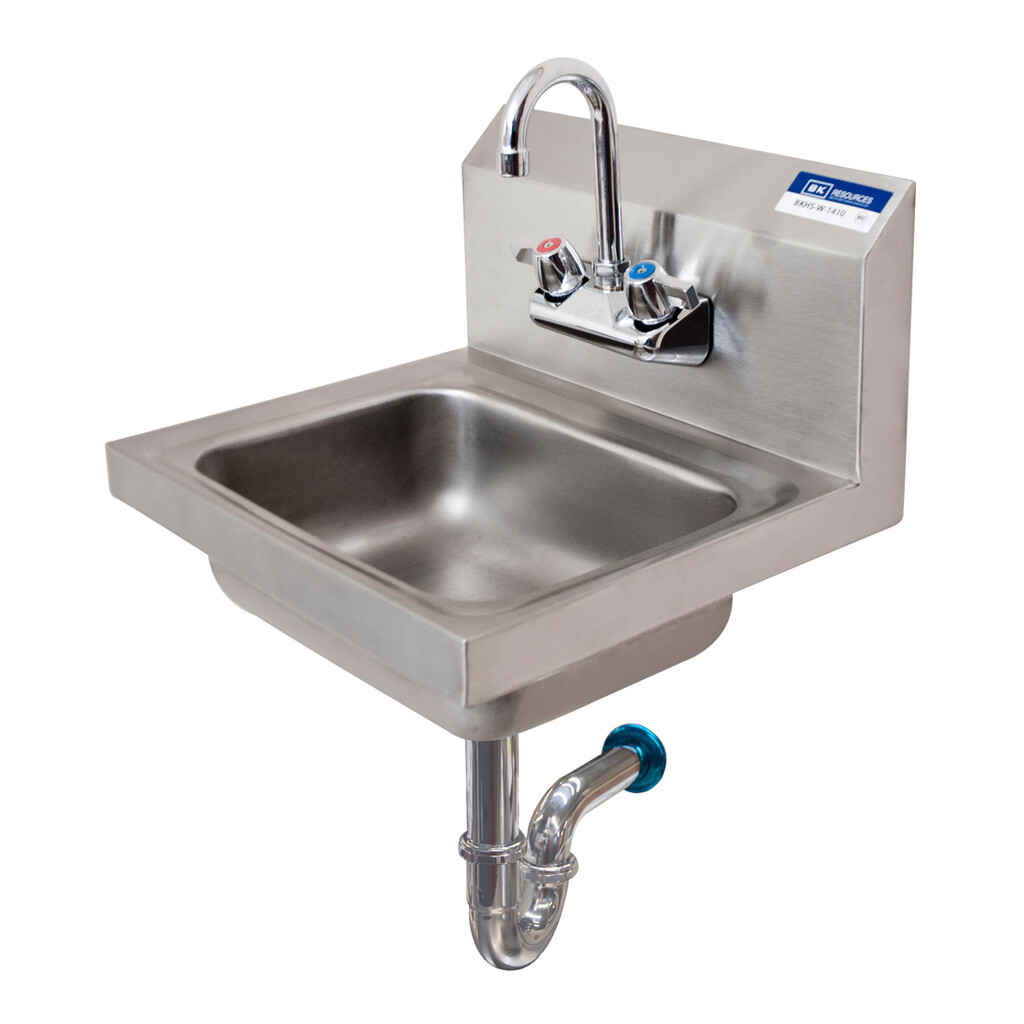 Stainless Steel Hand Sink w/ Faucet, P-Trap, 2 Holes 14”x10”x5”
