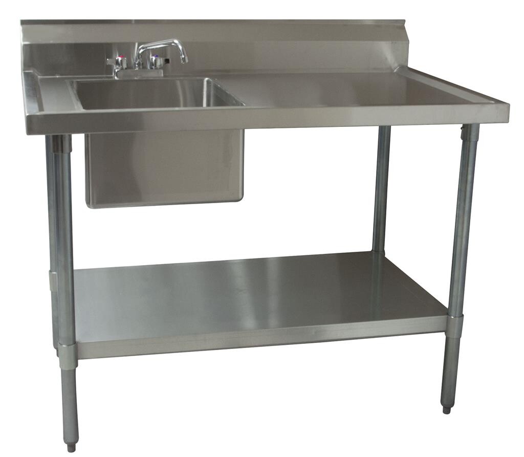 Stainless Steel Prep Table w/ Marine Edge 48"x30" Left Side Sink w/Faucet