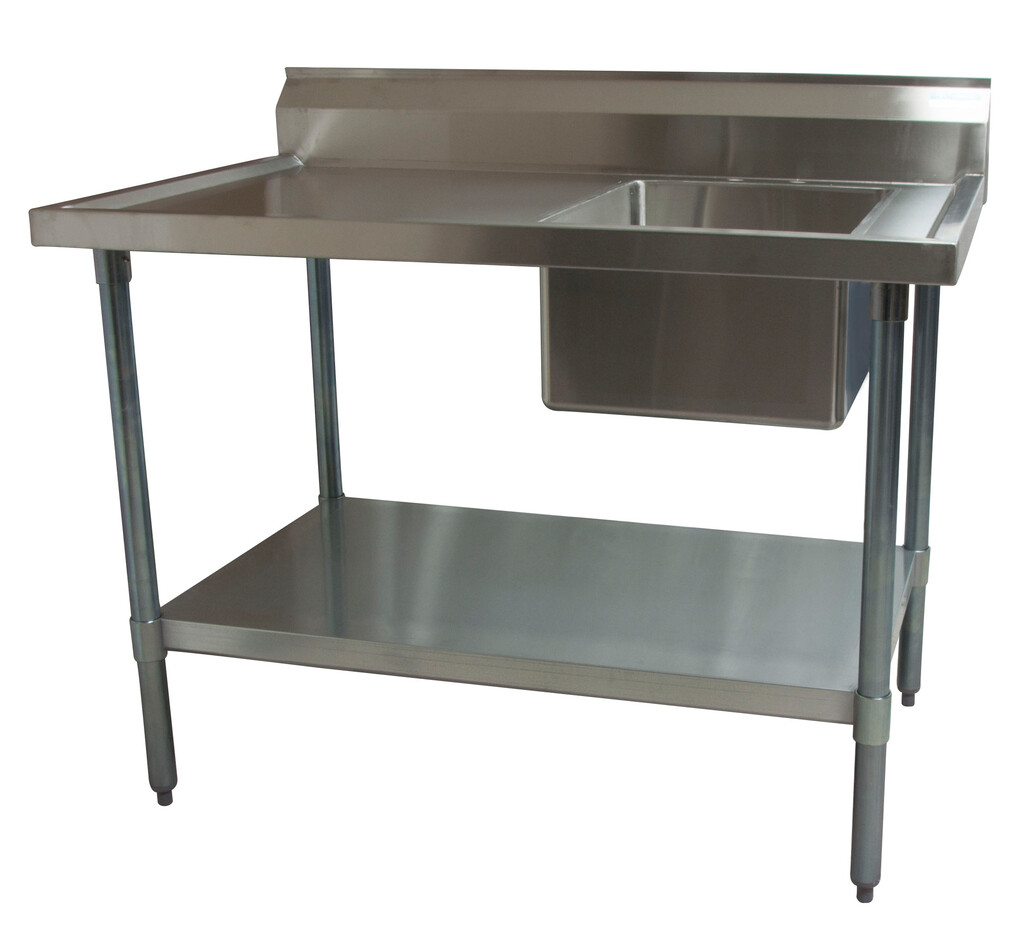 Stainless Steel Prep Table w/Sink Right Side 6" Riser 60"Wx30"D