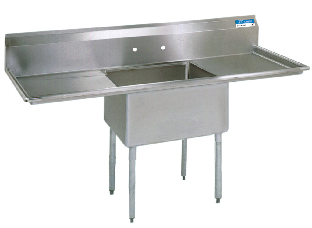 Stainless Steel 1  Compartment Sink w/ & Dual 24" Drainboards 18X24X14D