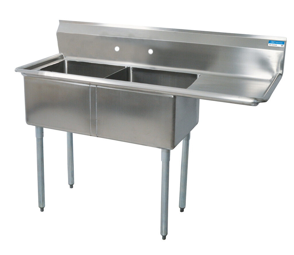 Stainless Steel 2 Compartment Sink w/ 18" Right Drainboard 16X20X12D Bowls