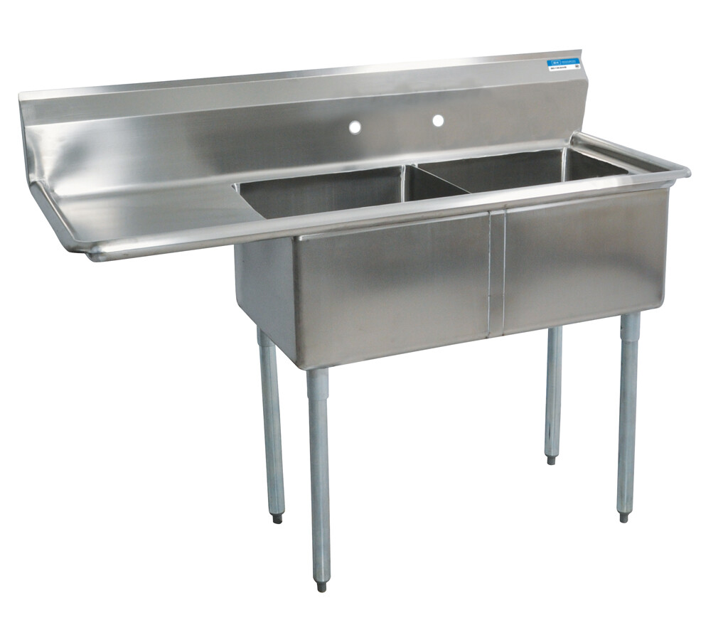 Stainless Steel 2 Compartment Sink w/ 18" Left Drainboard 18X18X12D Bowl