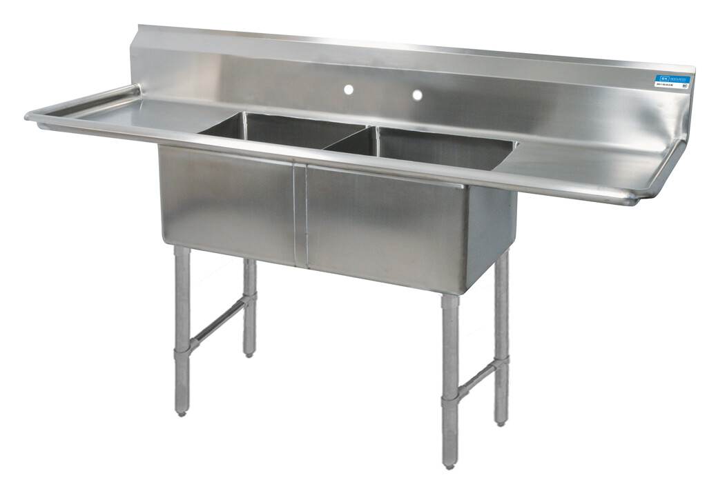 Stainless Steel 2 Compartment Sink w/ Dual 18" Drainboards 18X18X12D Bowls