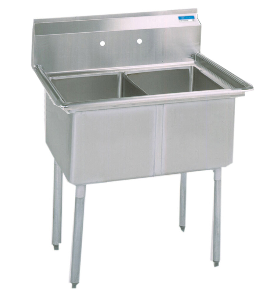 Stainless Steel 2 Compartment Sink 24X24X14D Bowls