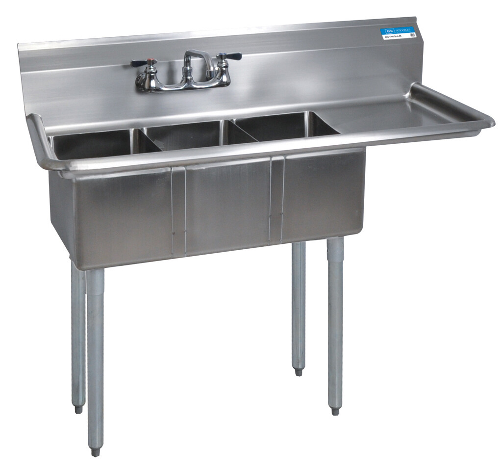 Stainless Steel 3 Compartment Convenience Store Sink 15" Right Drainboard 10X14X10D