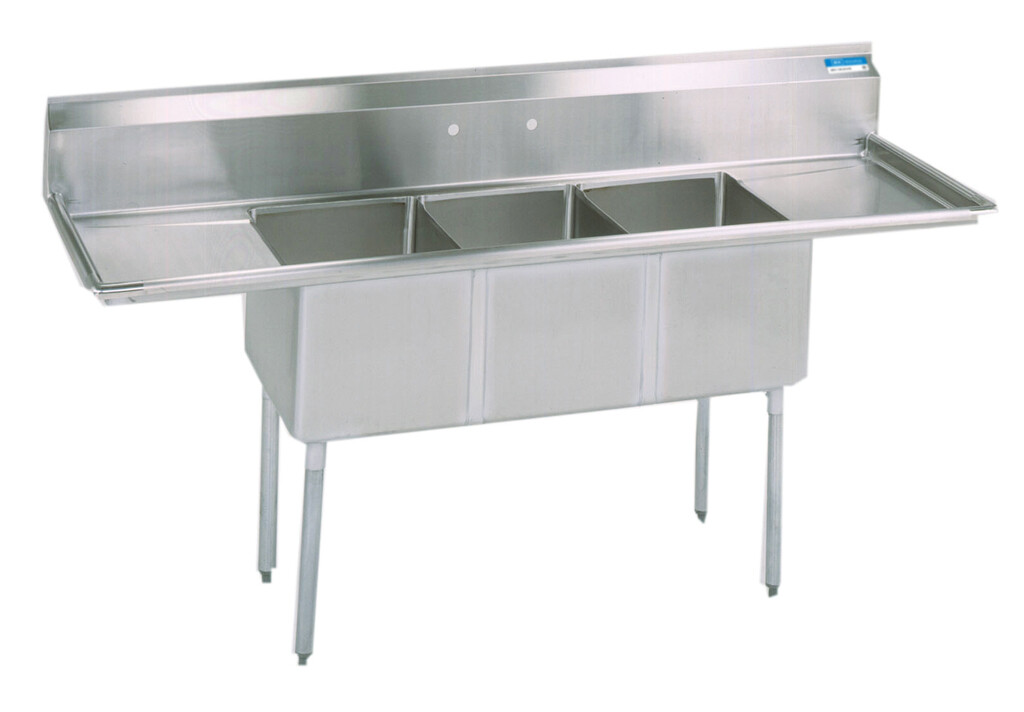 Stainless Steel 3 Compartment Sink w/ & Drainboards 15X15X14D Bowls