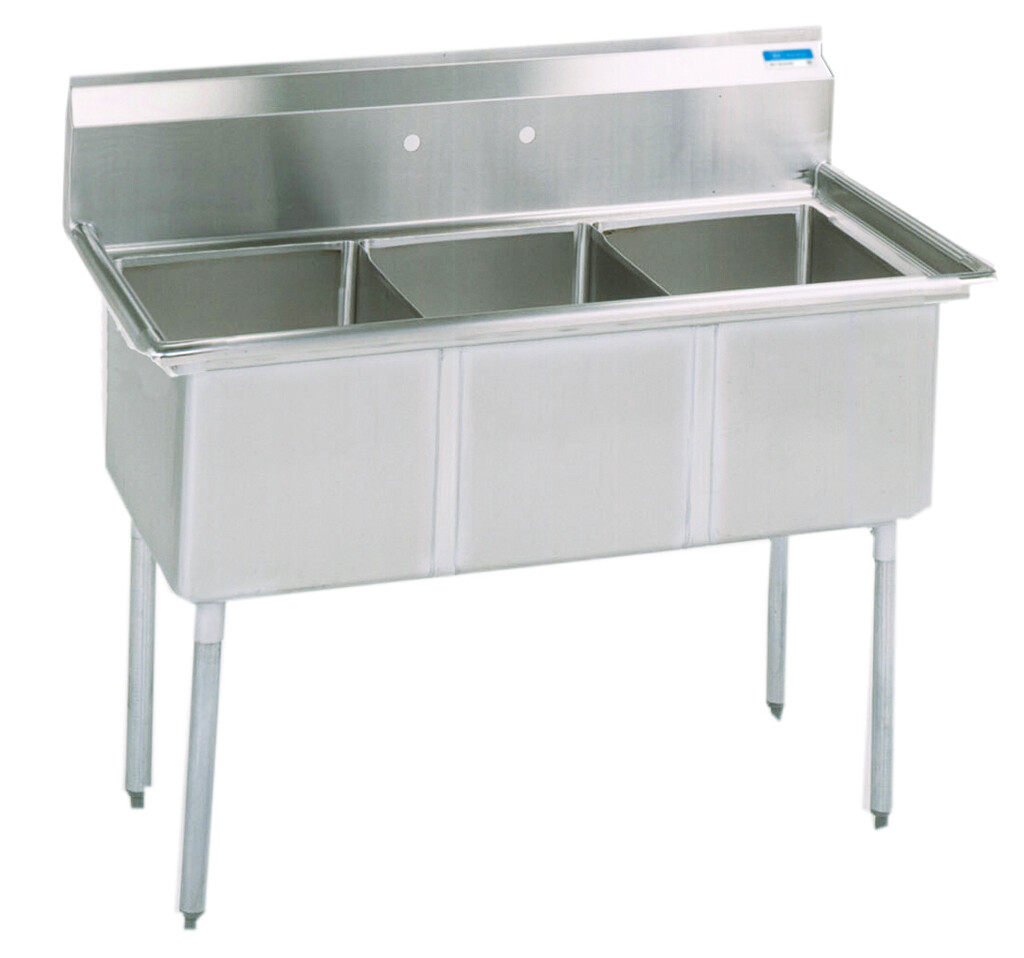 Stainless Steel 3 Compartment Sink w/ 15X15X14D Bowls