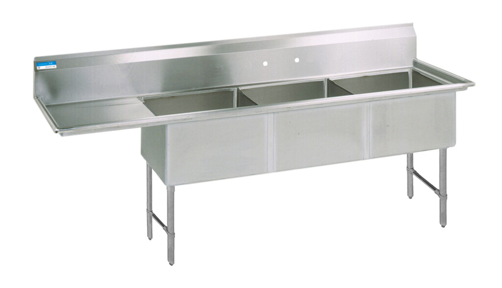 Stainless Steel 3 Compartment Sink w/ Left Drainboard 16X20X12D Bowls