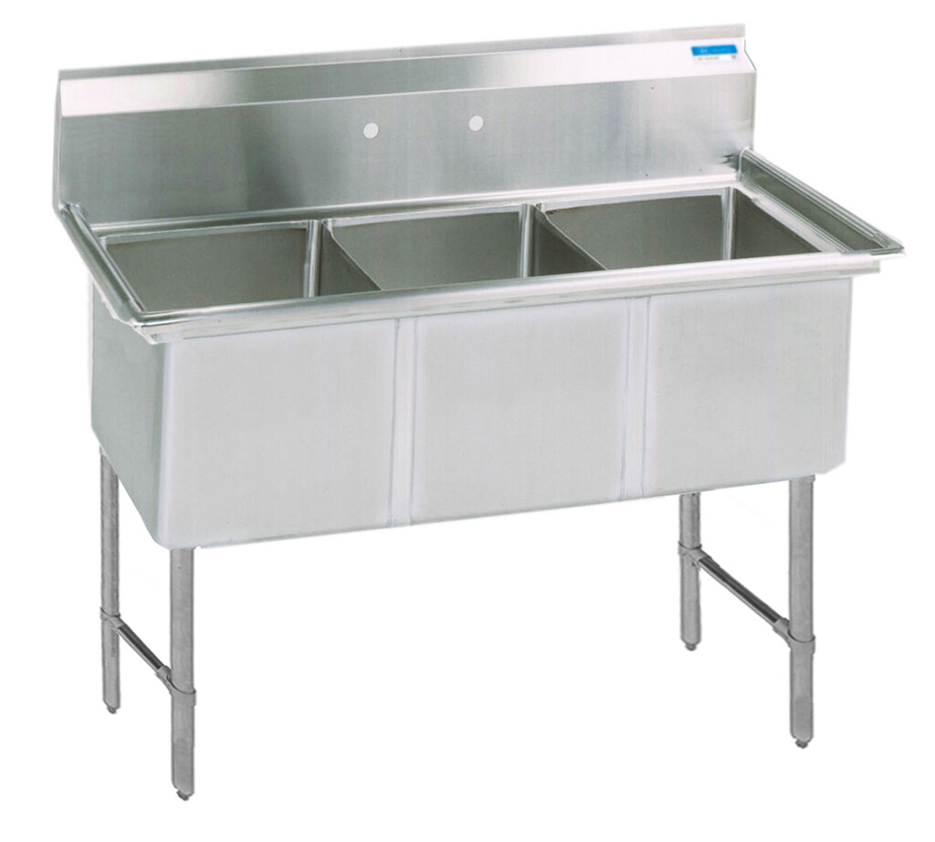 Stainless Steel 3 Compartment Sink Stainless Legs & Bracing w/ 16X20X12D Bowls
