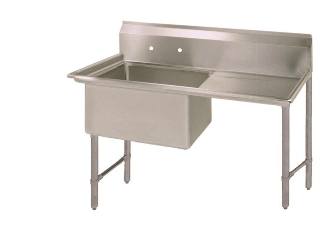 Stainless Steel 1 Compartment Sink 10" Riser Right Drainboard 16X20X14D Bowls