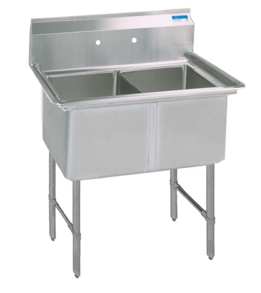 Stainless Steel 2 Compartment Sink, 10" Riser 18X18X14D Bowls