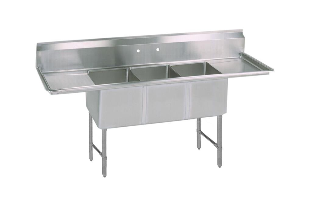 Stainless Steel 3 Compartment Sink 10" Riser & Drainboards 18X24X14D Bowls