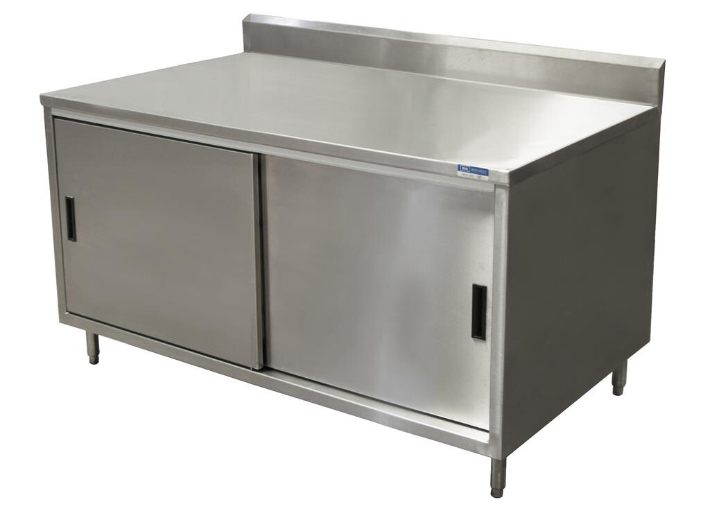 24" X 48" Stainless Steel Cabinet Base Chef Table 5" Riser Sliding Door