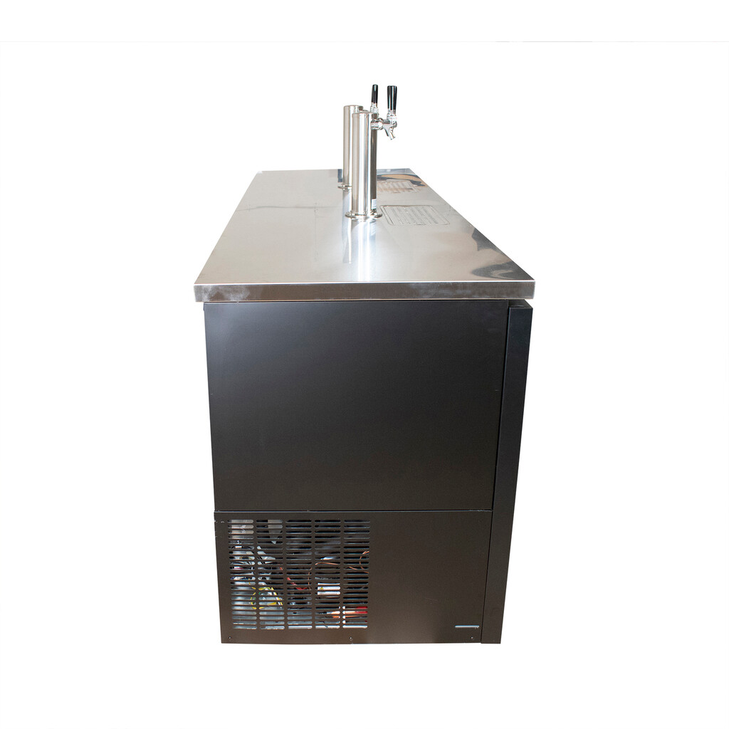 90" Three Keg Direct Draw Kegerator Beer Dispenser with (2) Double Head Taps and 4” Casters