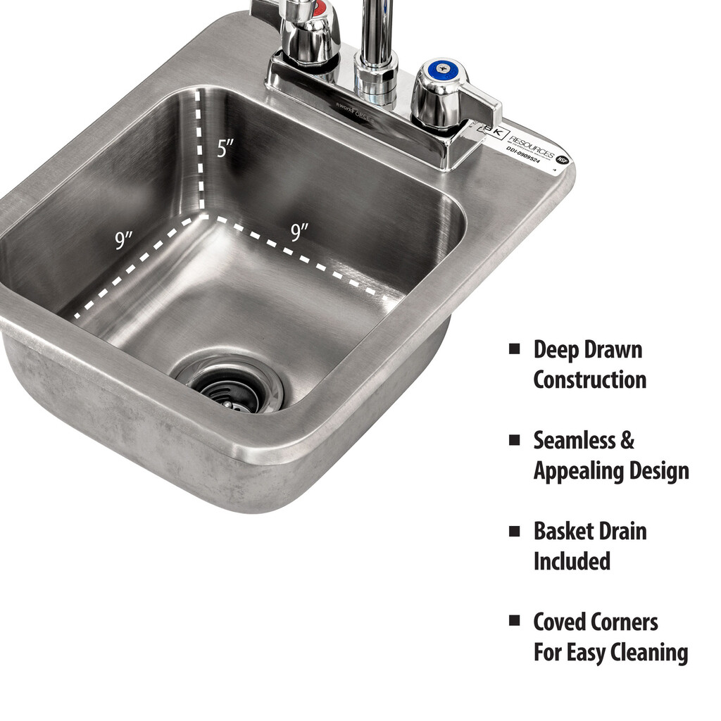 1 Compartment Dropin Sink 9"x9"x5"D Bowl w/ Faucet