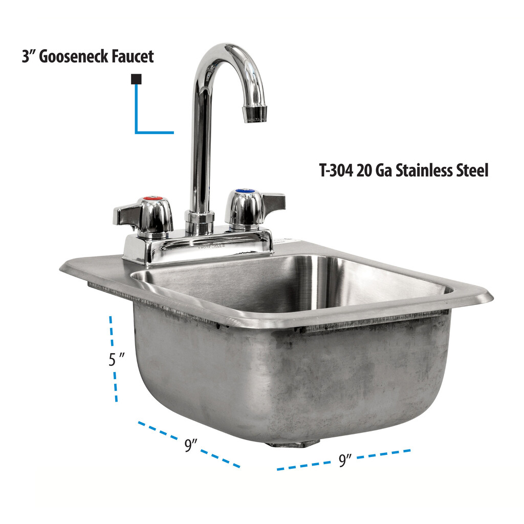 1 Compartment Dropin Sink 9"x9"x5"D Bowl w/ Faucet