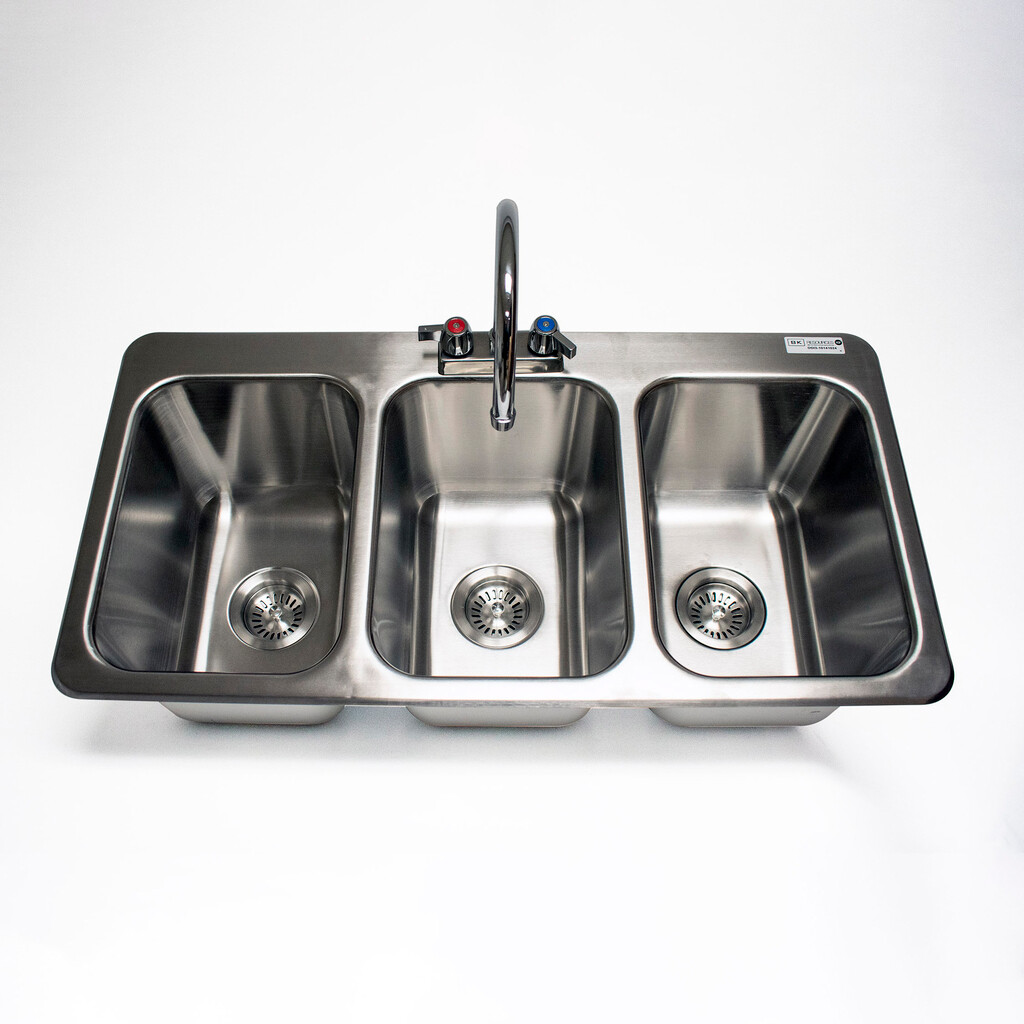 Stainless Steel 3 Compartment Dropin Sink 10"x10"x14" Bowl w/Faucet