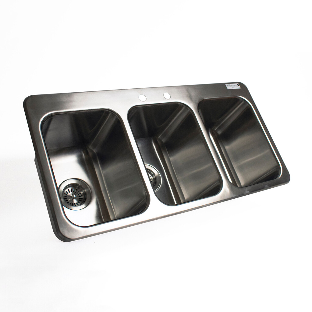 Stainless Steel 3 Compartment Dropin Sink 10"x10"x14" Bowl