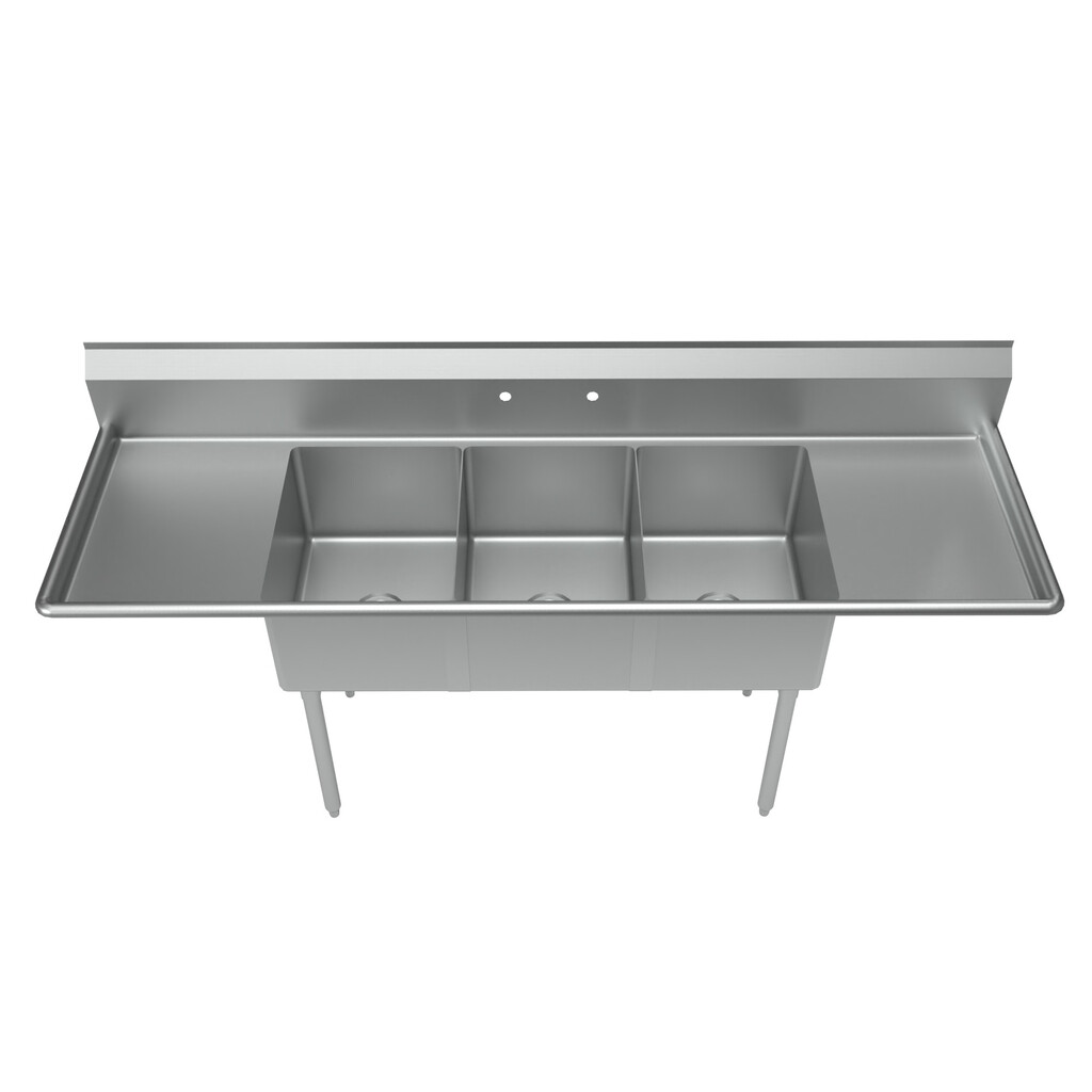 Stainless Steel 3 Compartment Economy Sink Dual 18" Drainboards 16X20X12D Bowl