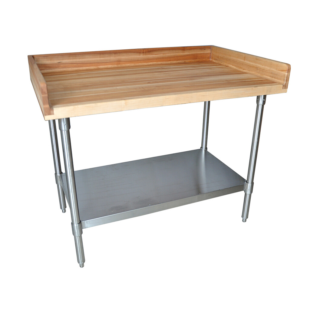 Hard Maple Bakers Top Table W/Galvanized Undershelf, Oil Finish 60X30