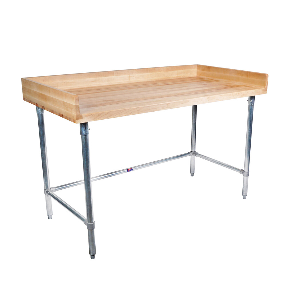 Hard Maple Bakers Top Table W/Galvanized Open Base, Oil Finish 48LX30W