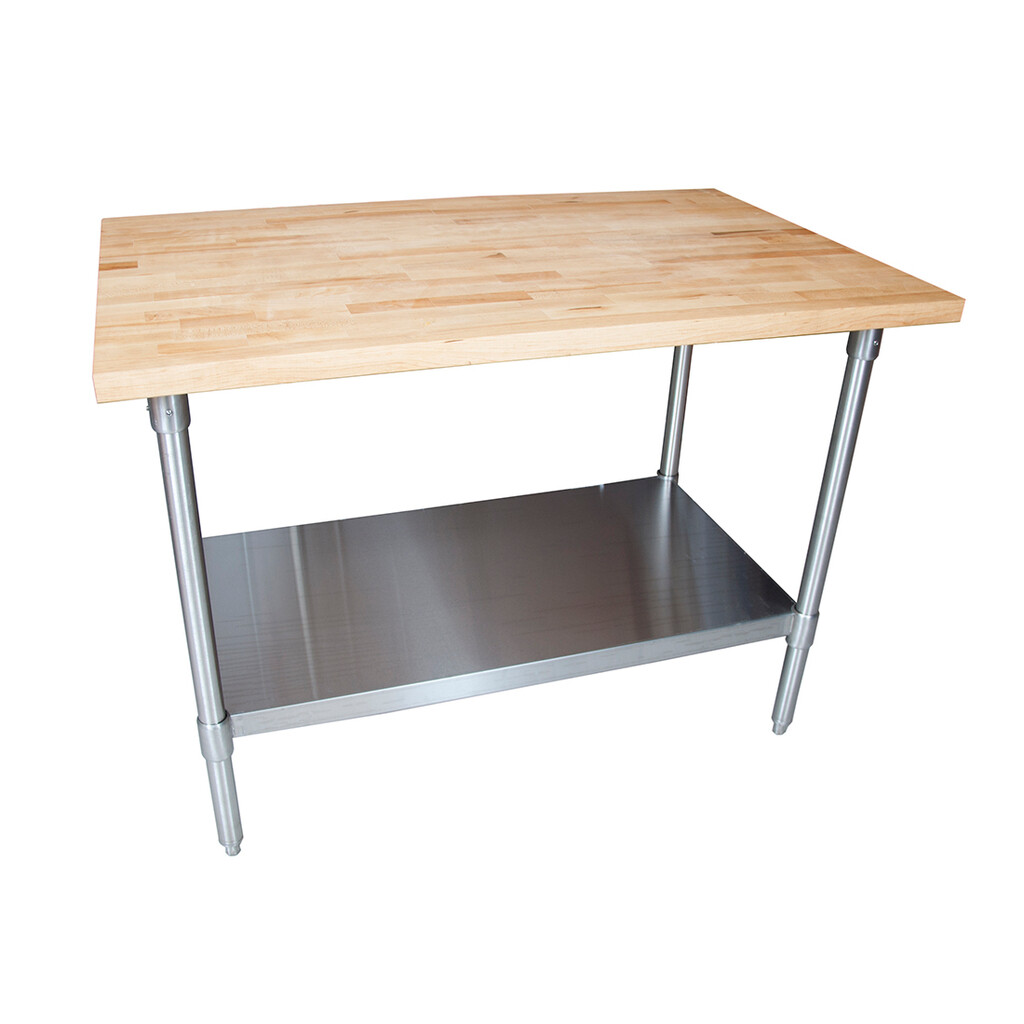 Hard Maple Flat Top Table W/Stainless Undershelf, Oil Finish 60"Lx30"W
