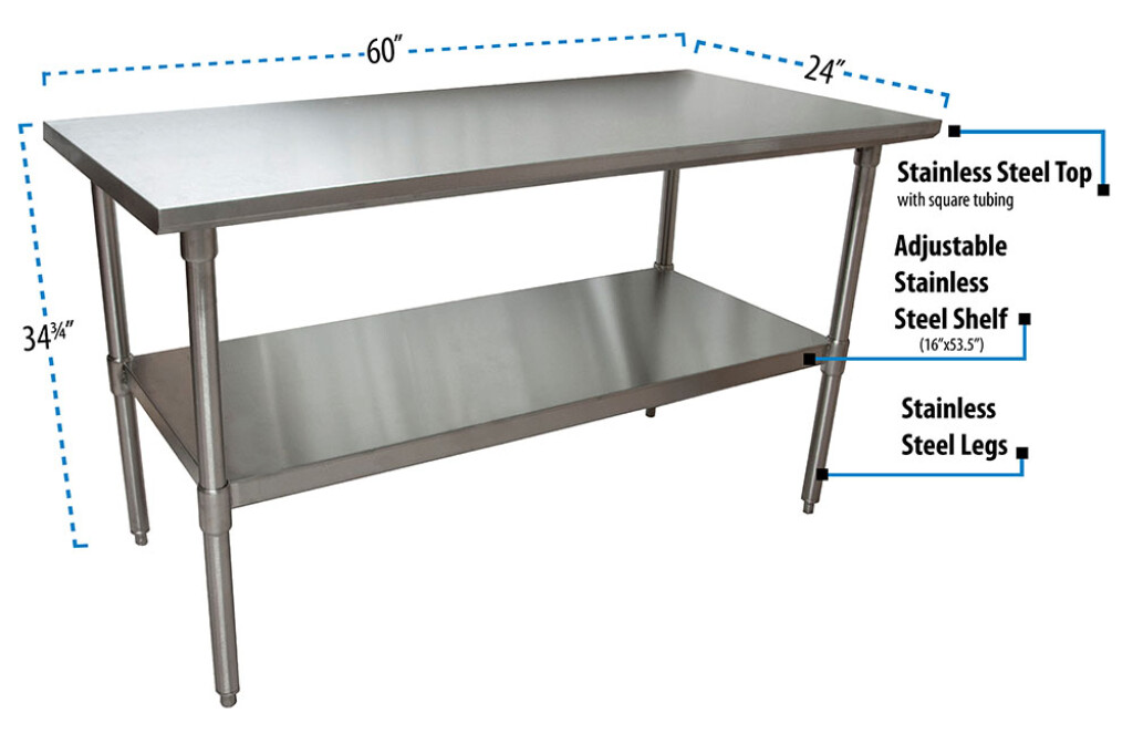 14 Gauge Stainless Steel Work Table With Stainless Steel Undershelf 60"Wx24"D