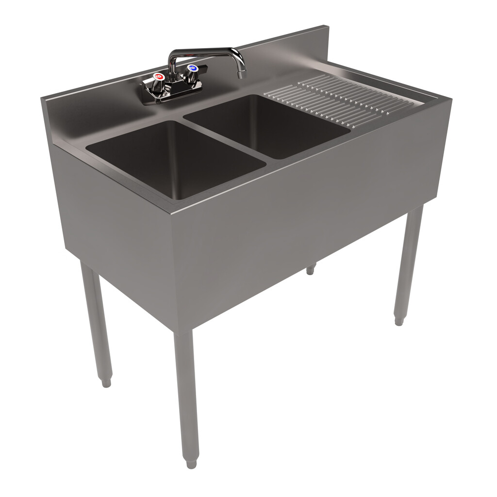 18"X36" Underbar Sink w/ Legs 2 Compartment Right Drainboard & Faucet