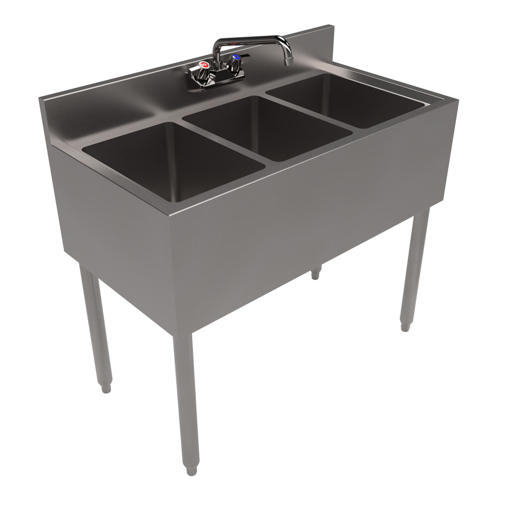 18"X36" Underbar Sink w/ Legs 3 Compartment w/ SS Faucet