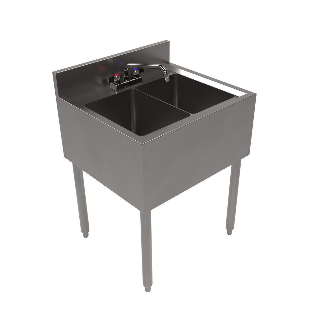 18"X24" Stainless Steel Underbar Sink w/ Legs 2 Compartment and Faucet