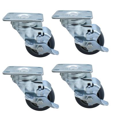 Set of (4) 3" Gray Rubber Wheel Swivel Caster With 2-3/8"X3-5/8" Top Plate With Top Lock Brake