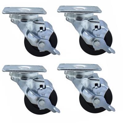 Set of (4) 3" Hard Rubber Wheel Swivel Caster With 2-3/8"X3-5/8" Top Plate With Top Lock Brake