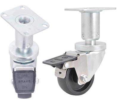 3" Swivel Adjustable Height Universal Plate Caster With 2-1/2"x3-5/8" Plate & Toe Brake - Qty 4
