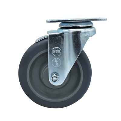5" Gray Rubber Wheel Swivel Caster With  2-3/8"x3-5/8" Top Plate and Top Lock Brake