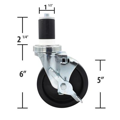 5" Polyolefin 1-5/8" Expanding Stem Swivel Caster With Top Lock Brake For Work Table - Qty 4