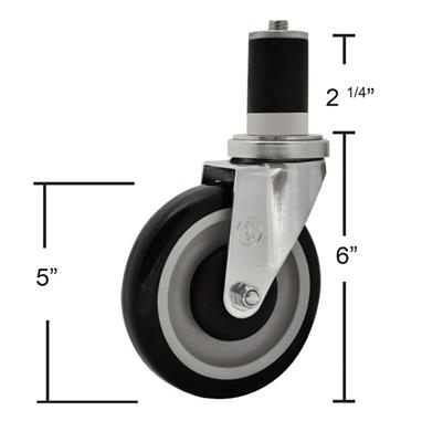 5" Polyurethane 1-5/8" Expanding Stem Swivel Caster With Top Lock Brake For Work Table  - Qty 6