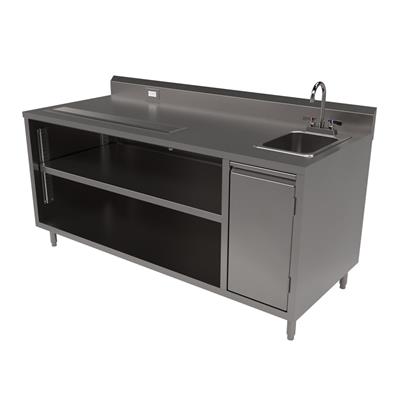 Stainless Beverage Table, Sink On Right 5" Riser Electric Outlet 30X72