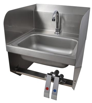 Stainless Steel Hand Sink w/ Side Splashes, Knee Valve Brackets, Faucet, 1 Hole